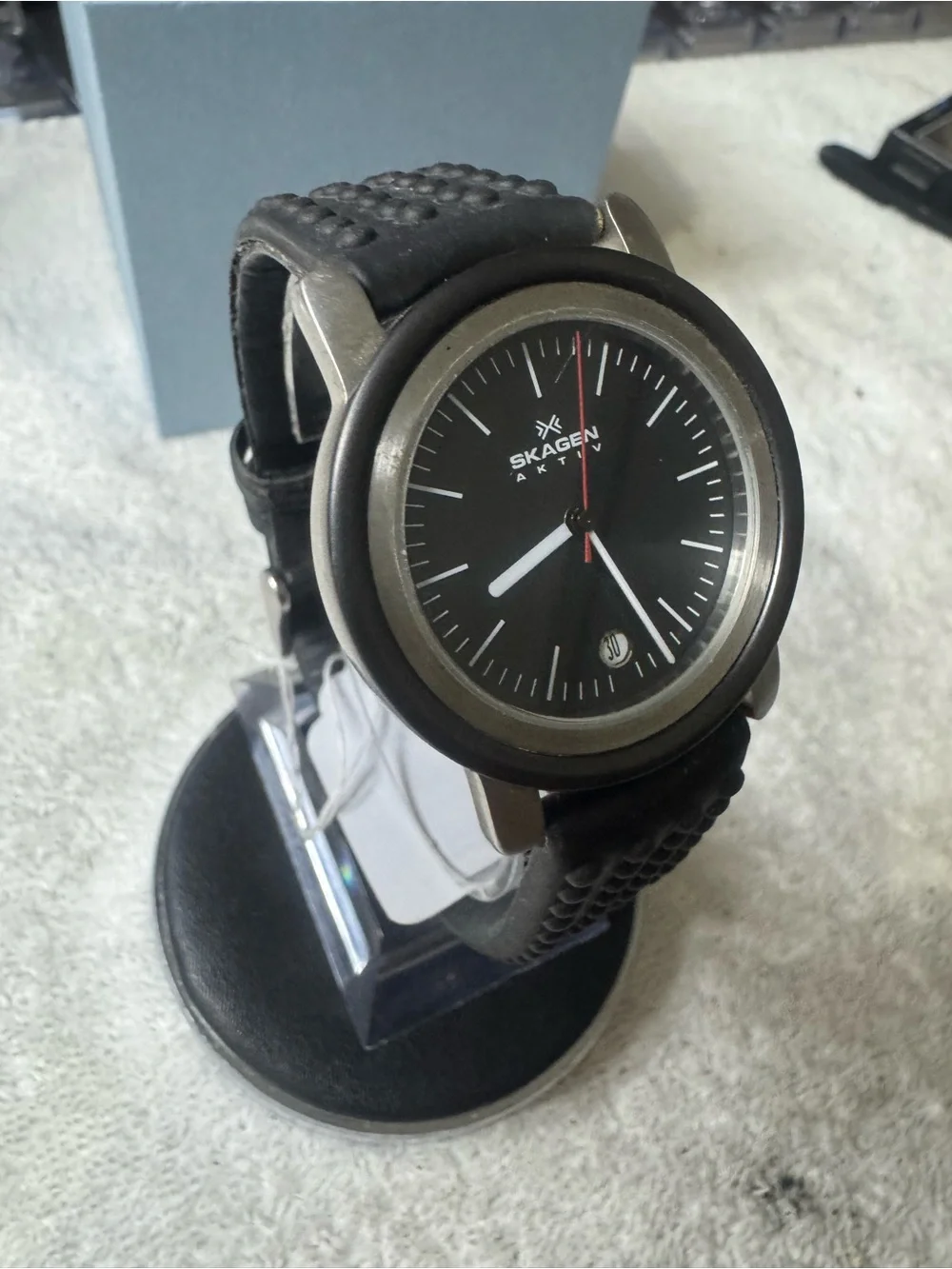 Skagen Black Dial Men's Aktiv Watch with Red Second Hand